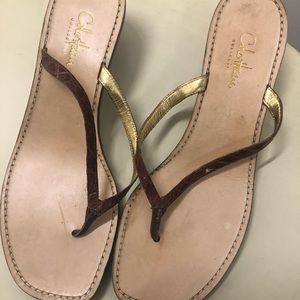 Cole Haan Embossed Leather Kitten Heel Sandals